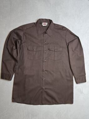 Dickies Men's Long Sleeve Work Shirt Brown Button Down Two Pocket Neck 16-16.5